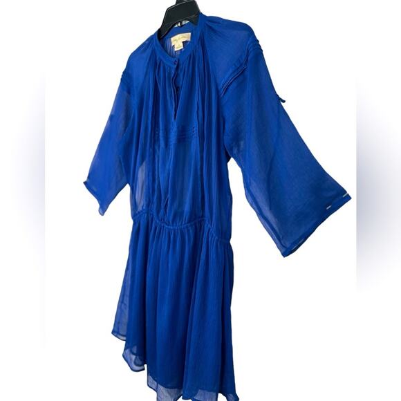 Anthropologie Staring At Stars Colbalt Blue Sheer Chiffon Dress Size Medium - Picture 3 of 14